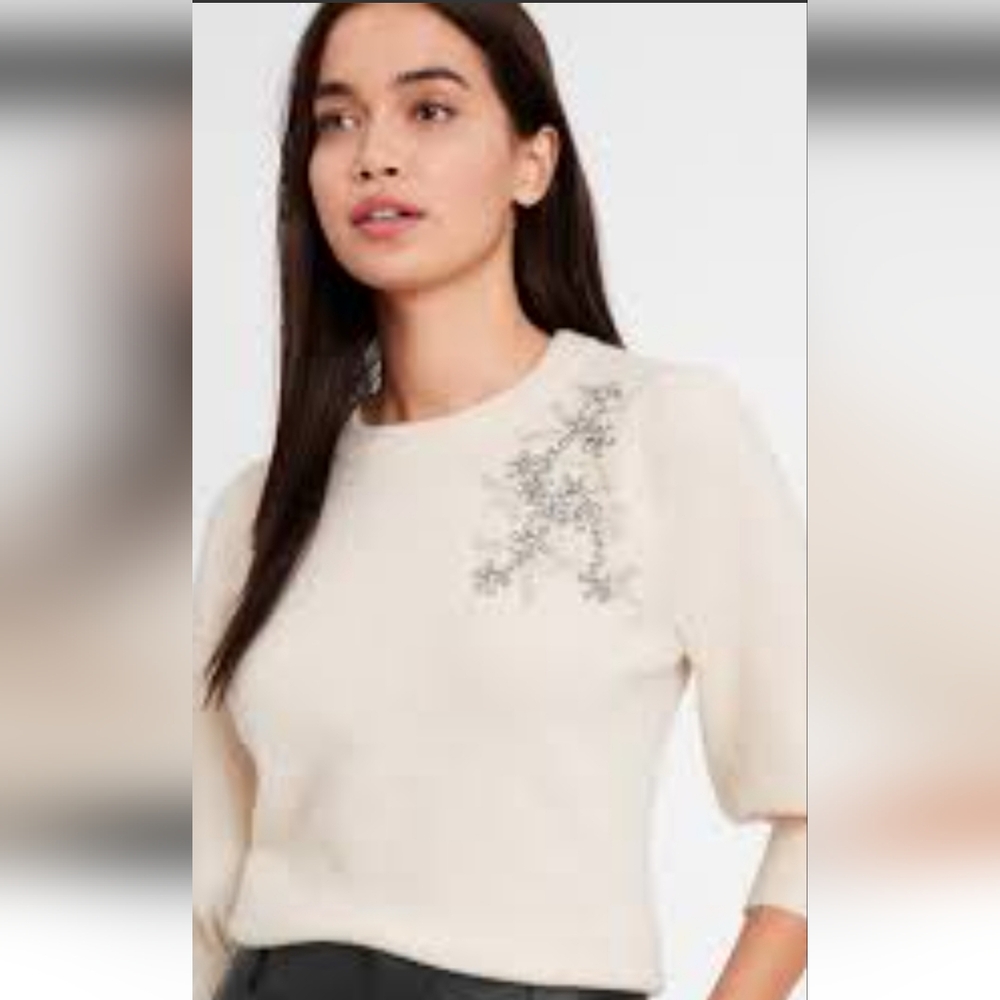 NWT BANANA REPUBLIC Ivory  Rhinstone-Embellished Sweater